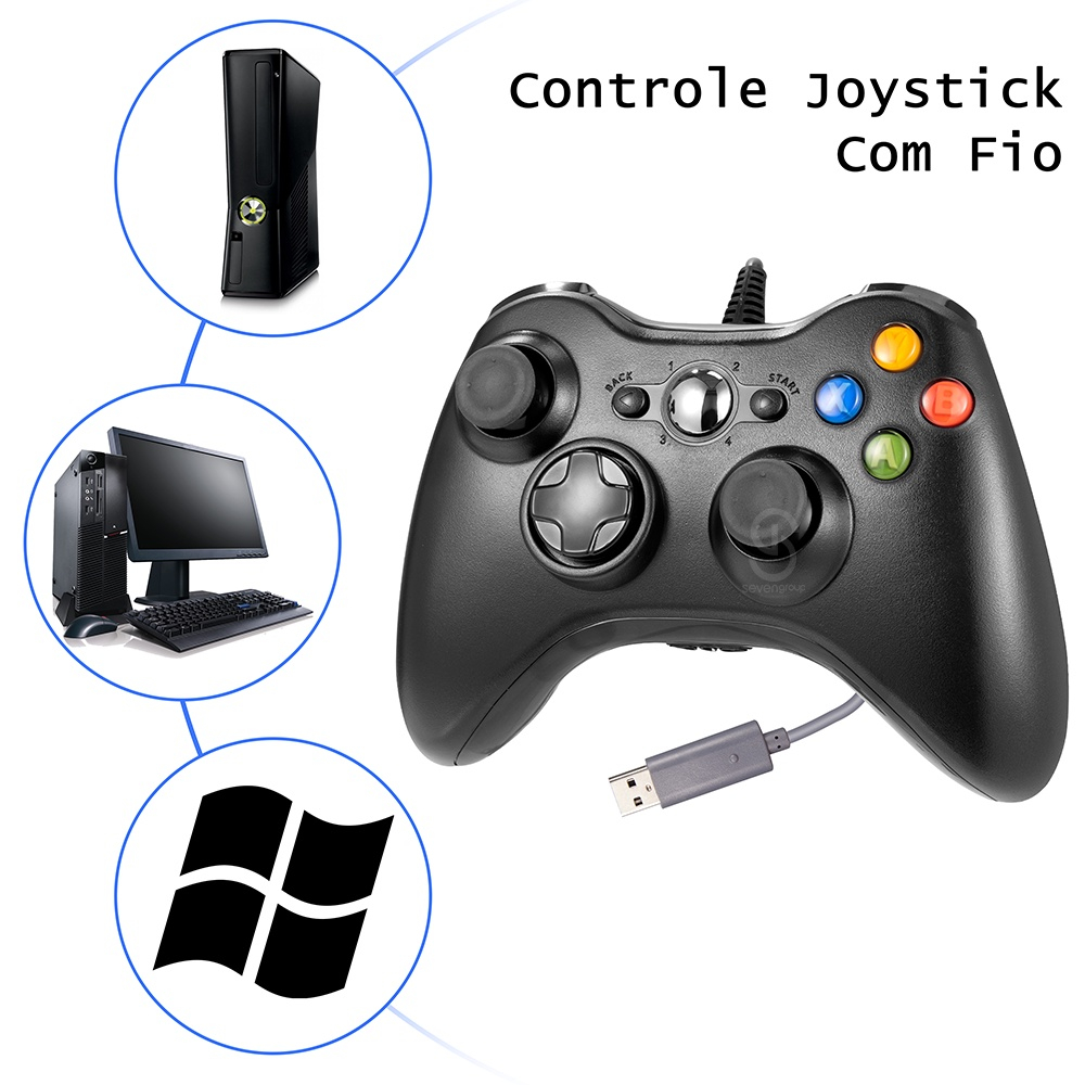 Controle Usb Com Fio Para Xbox 360 Computador Notebook Preto :  : Games e Consoles