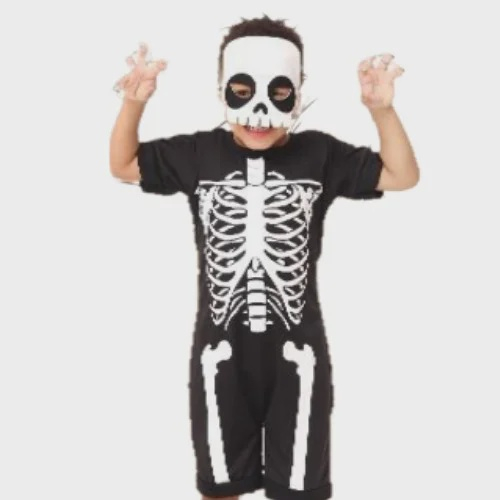 Fantasia de Halloween Infantil Masculina Esqueleto Mariachi Curto Com  Máscara