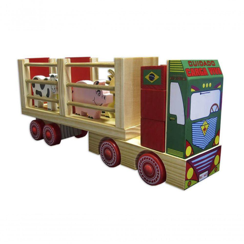 Carreta de Madeira Grande 40cm Roda Livre Realista Usual