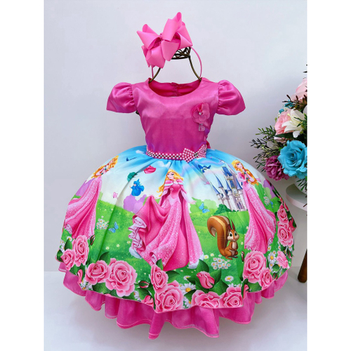 Vestido Fantasia Infantil Manga Longa Princesa Aurora Bela