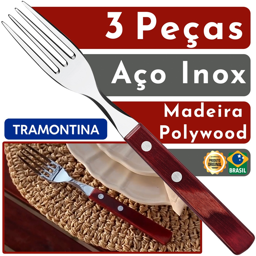 Garfo e Faca Polywood Inox da Tramontina Cabo Vermelho Avulso - Hidronox