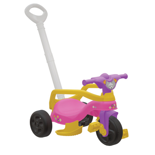 Motoca Infantil Triciclo Encantado Rosa com Empurrador e Proteção