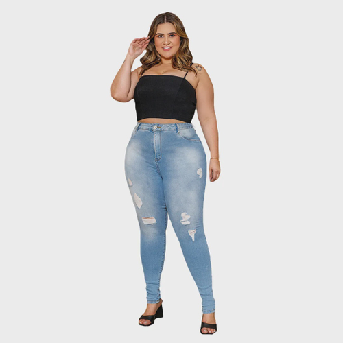 Calça jeans feminina store rasgadinha plus size