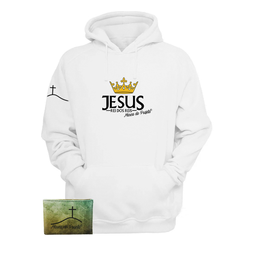 Moletom Masculino com Carteira Personalizada Jesus Rei dos Reis