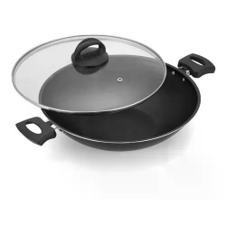 Panela Wok Oriental Preta Antiaderente Aluminio Nacional Com Tampa 30cm Menor preço em Panela Wok Oriental Preta Antiaderente Aluminio Nacional Com Tampa 30cm