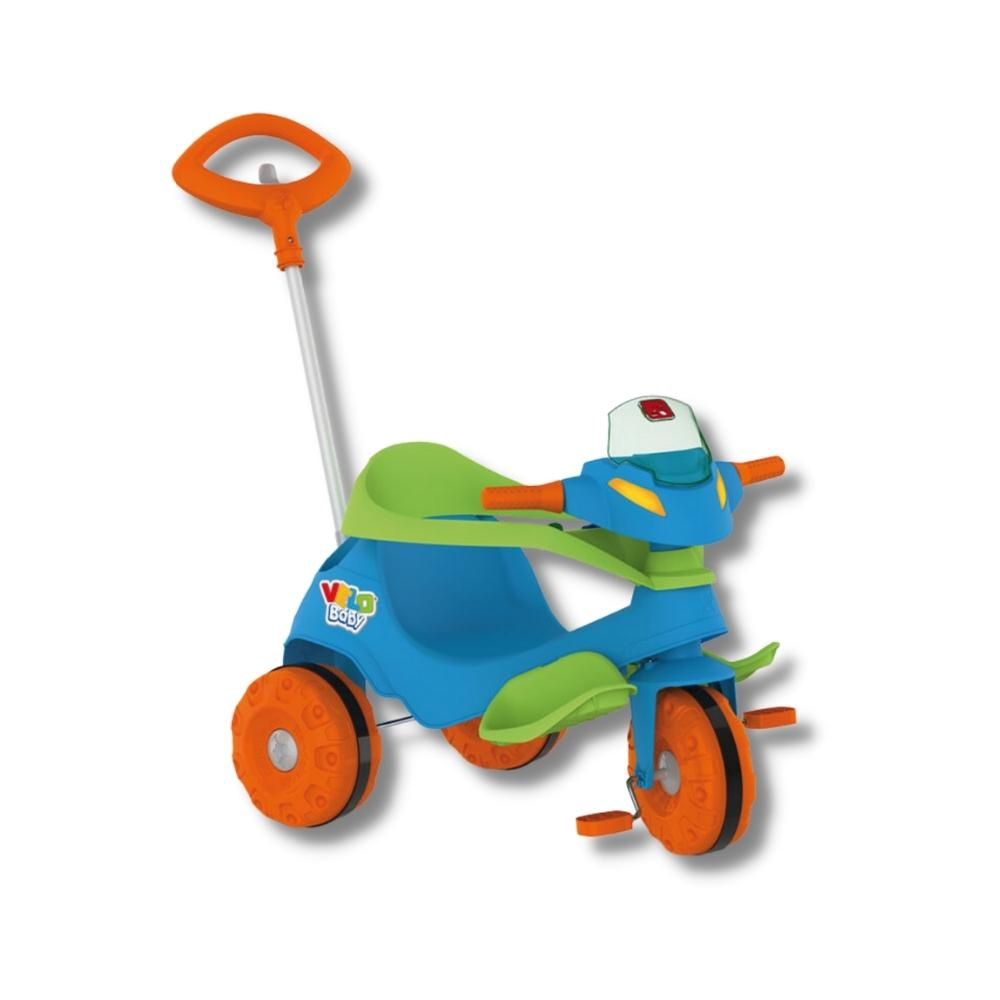 Triciclo Infantil Passeio e Pedal Velobaby com Empurrador Azul