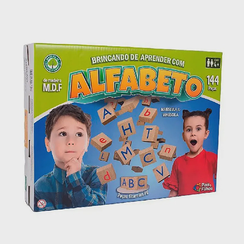 Jogo Educativo Brincando de Aprender c/ Alfabeto 144 Peças Madeira - Pais e  Filhos