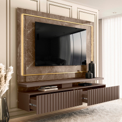 Painel para TV até 75 Polegadas Gaia com LED Ripado 2 Gavetas Speciale Home Menor preço em Painel para TV até 75 Polegadas Gaia com LED Ripado 2 Gavetas Speciale Home