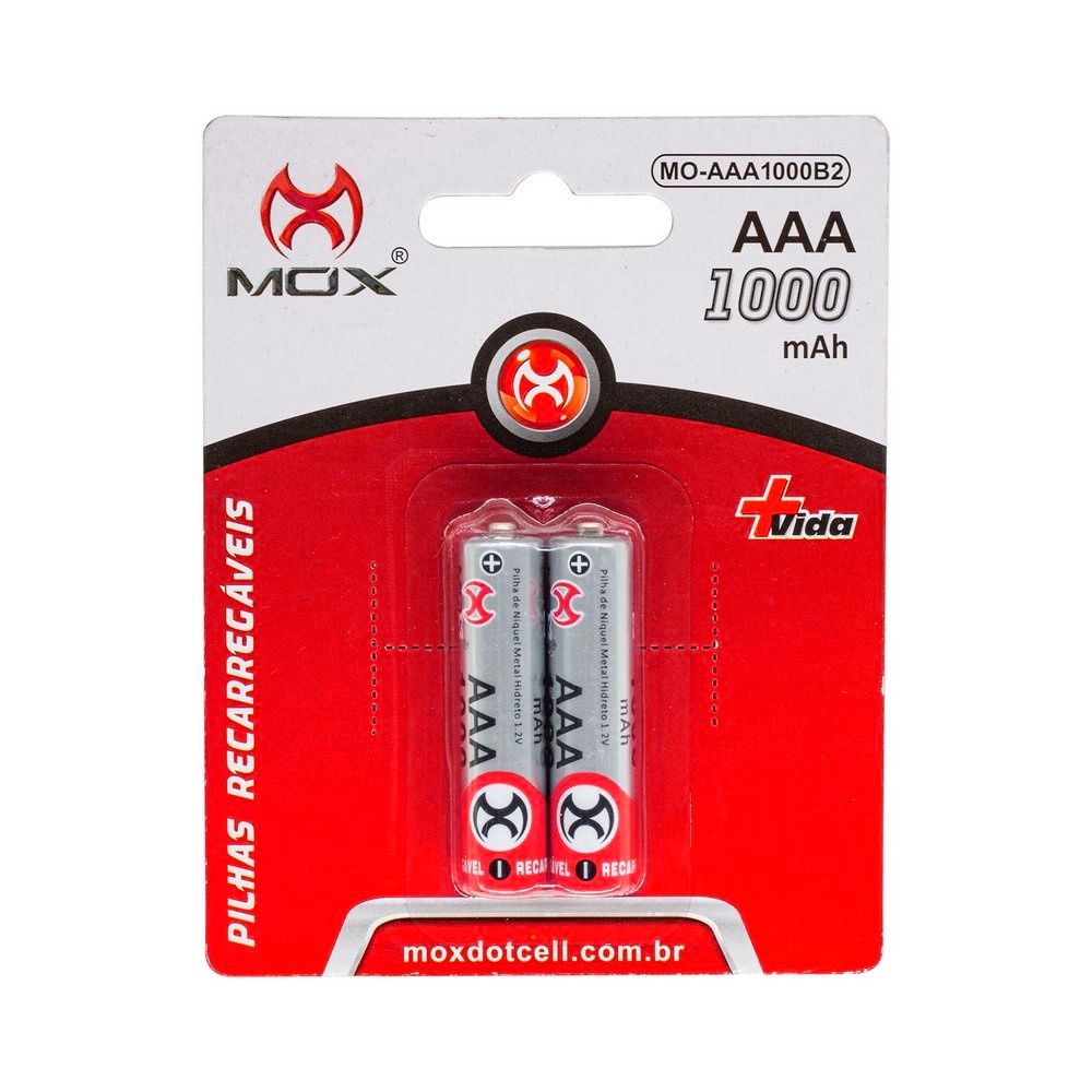 Kit 2 Pilhas Recarregáveis Palito aaa 1000mAh mox Premium Submarino