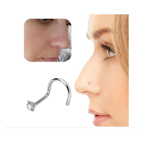 Piercing Nariz Nostril Prata 925 C/ Pedra Grande Ponto De Luz