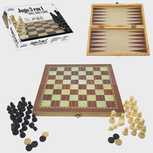 Jogo de xadrez De Madeira 3 Em 1 29 x 29 Cm em Promoção na Americanas