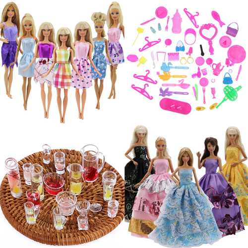 Kit Lote Acessórios P/ Boneca Barbie Jogo Chá Roupas Bolsas