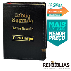 Biblia Sagrada Letra Grande - Luxo - Preta - c/ Harpa Menor preço em Biblia Sagrada Letra Grande - Luxo - Preta - c/ Harpa