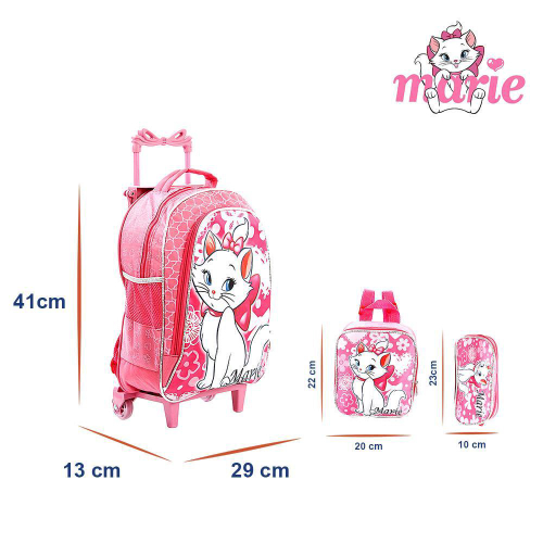 Kit Mochila Infantil Escolar Com Rodinhas Gata Marie