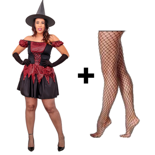 Fantasia Halloween Feminina Vestido De Bruxa Midi C/ Chapéu - H2