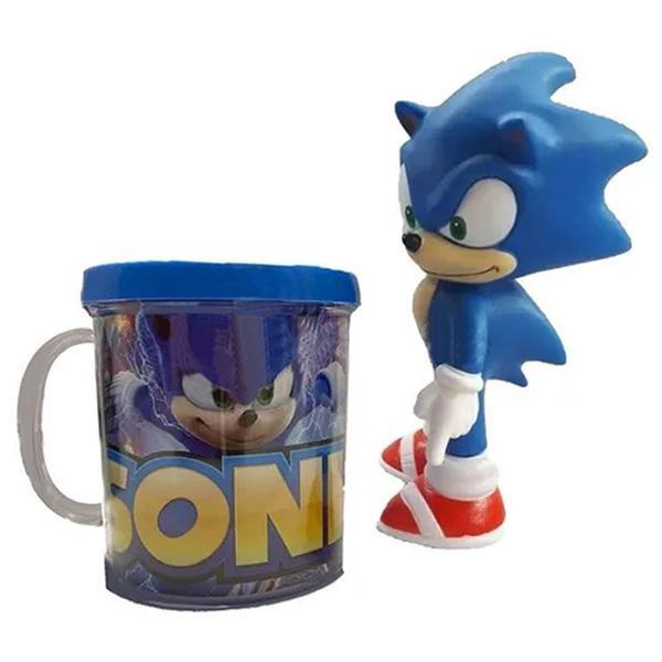 Kit Boneco Sonic 15 Cm e Caneca Acrílica 350 Ml