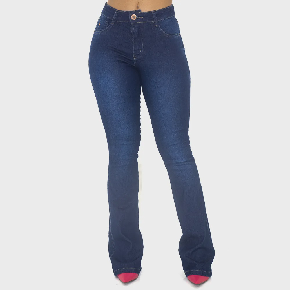 Calça jeans deals flare cos alto