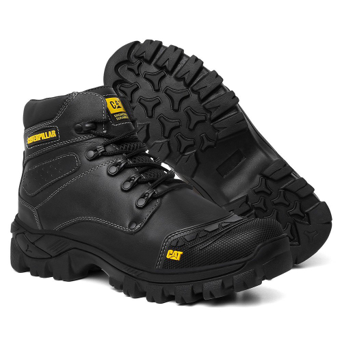 Bota Caterpillar Masculina Cano Longo em Couro - Preto