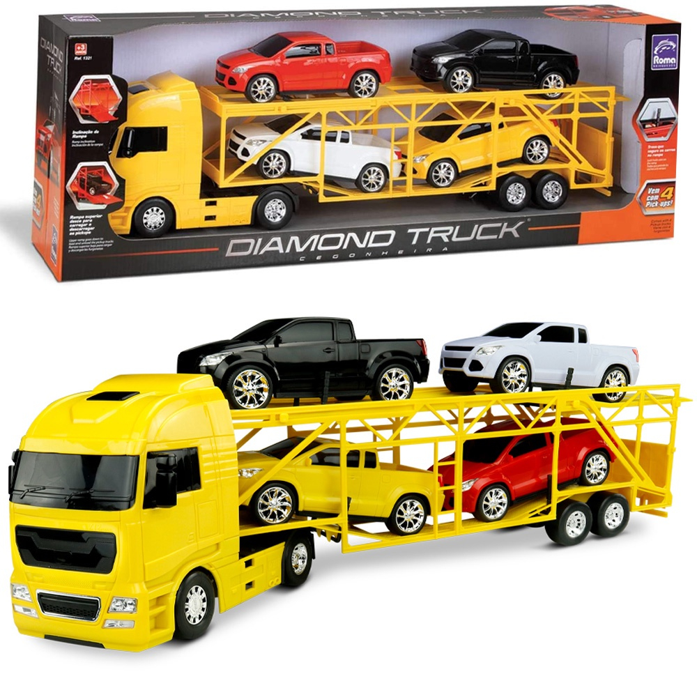 Caminhão de Brinquedo - Diamond Truck Cegonheira - Amarelo - Roma -  superlegalbrinquedos