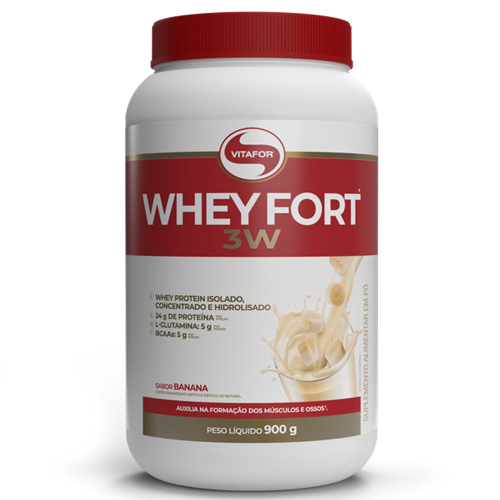 Whey Fort 3W 900g Vitafor Full Entrega Rapida - Banana