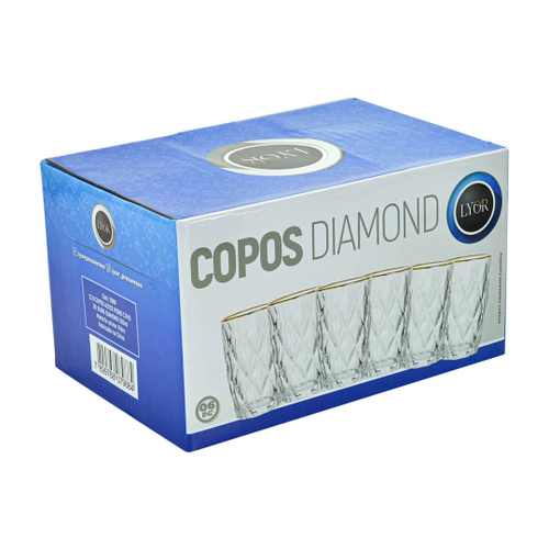 Jogo Copo Borda Dourada Diamante Grande 350ml 6 copos