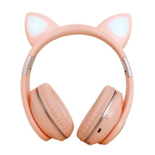 Fone de Ouvido com Orelhinhas de Gato Com Iluminação Led Pisca P2 - ROSA