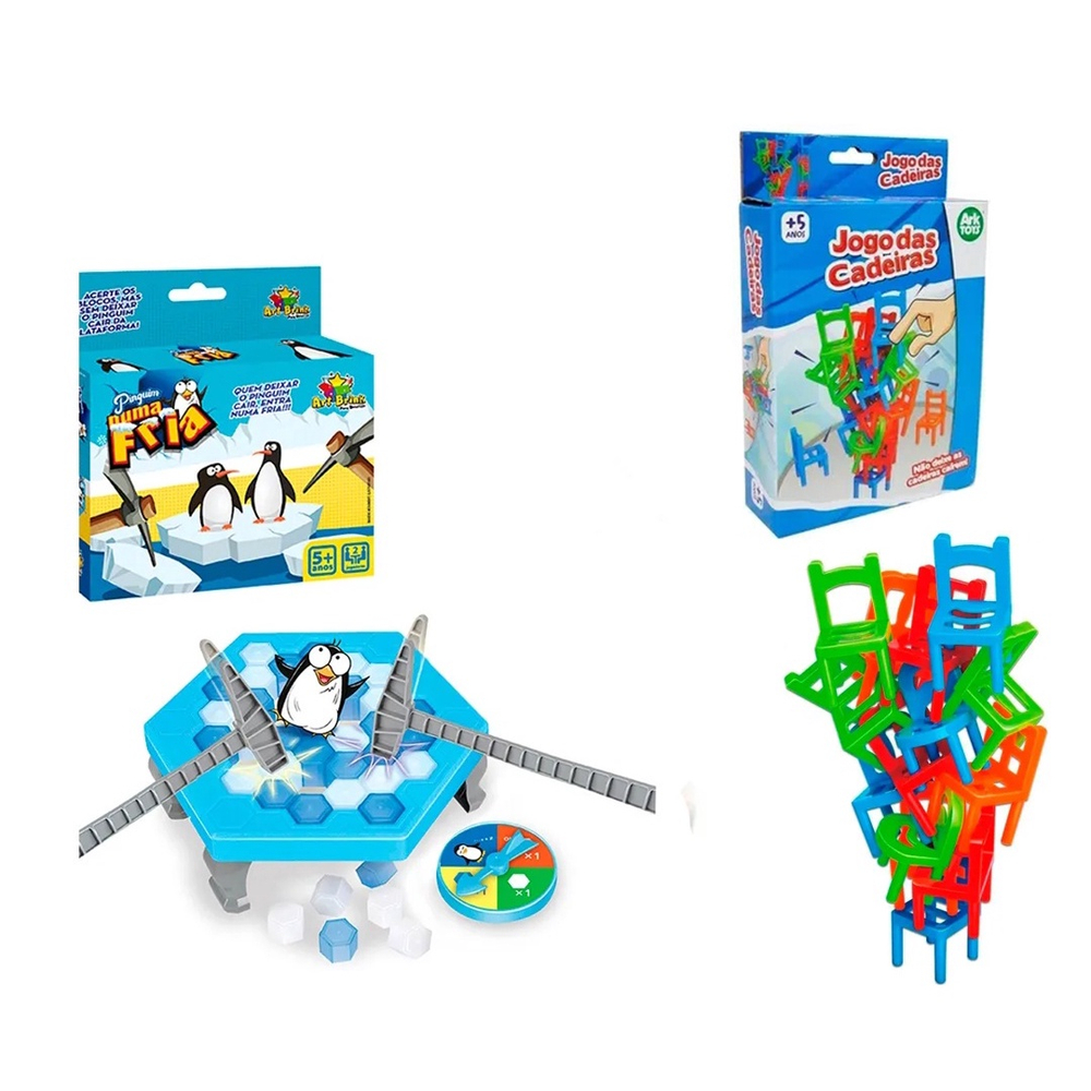 Kit 2 Jogos Brinquedo Pinguim Numa Fria Quebra Gelo Criança + Jogo