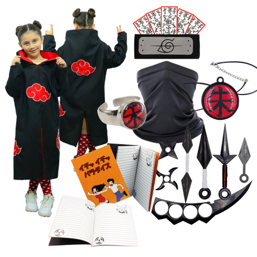 Combo Manto Akatsuki Nuvem Vermelha Naruto Shippuden Com Bandana Da Folha  Cosplay Ninja