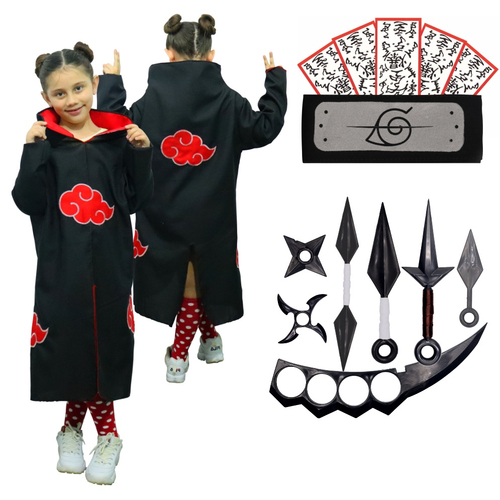 Combo Manto Akatsuki Nuvem Vermelha Naruto Shippuden Com Bandana Da Folha  Cosplay Ninja