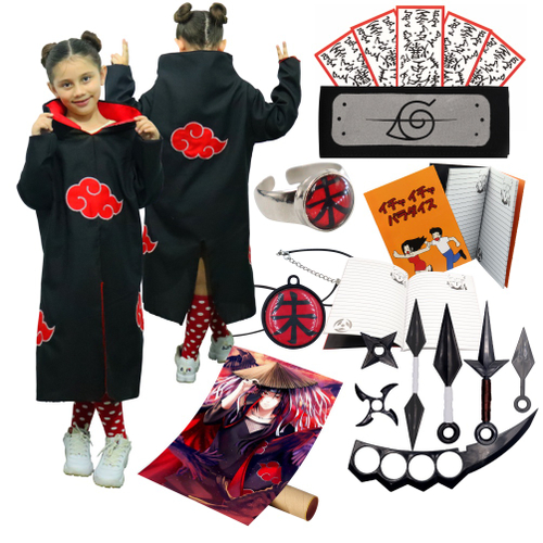 Capa Manto Akatsuki Naruto Cosplay Itachi + Bandana + Anel Tamanho