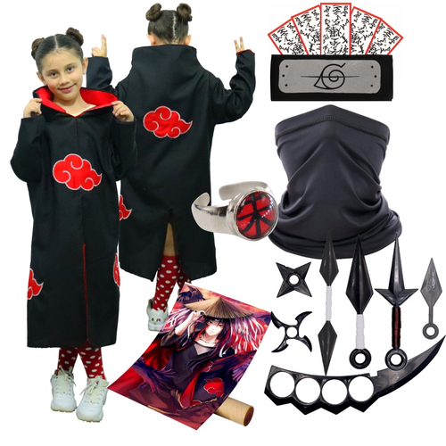 Combo Manto Akatsuki Nuvem Vermelha Naruto Shippuden Com Bandana Da Folha  Cosplay Ninja