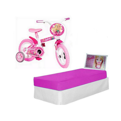 Bicicleta de Criança Barbie Roda 12 Rosa e Branco