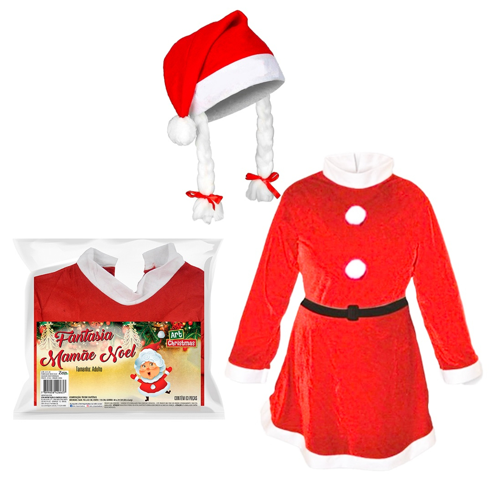 Fantasia Mamãe Noel Natal Adulto Vestido Vermelho Macio Com Gorro e Cinto  em Promoção na Americanas