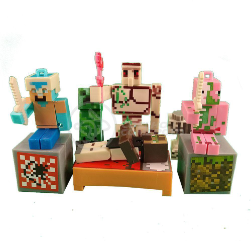 Kit 7 Cartelado Minecraft Dragão com 35 Bonecos + 7 Bloco Ender Dragon  Brinquedo Bed Wars Zombie - Verde