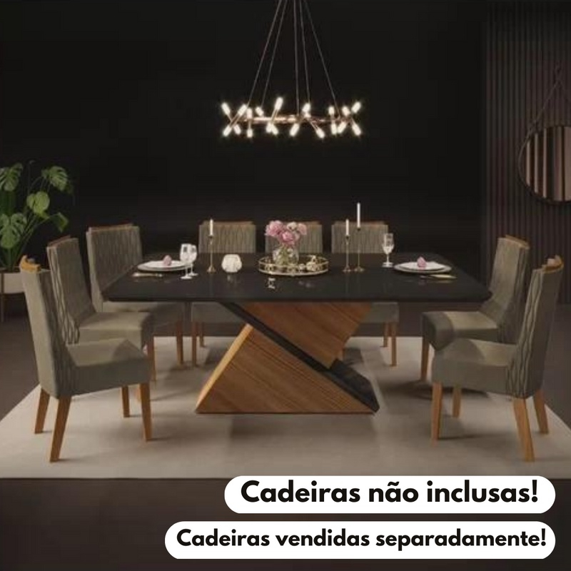 Mesa De Jantar Zafira Zoe Tampo Curvo Em Madeira Com Vidro Cm