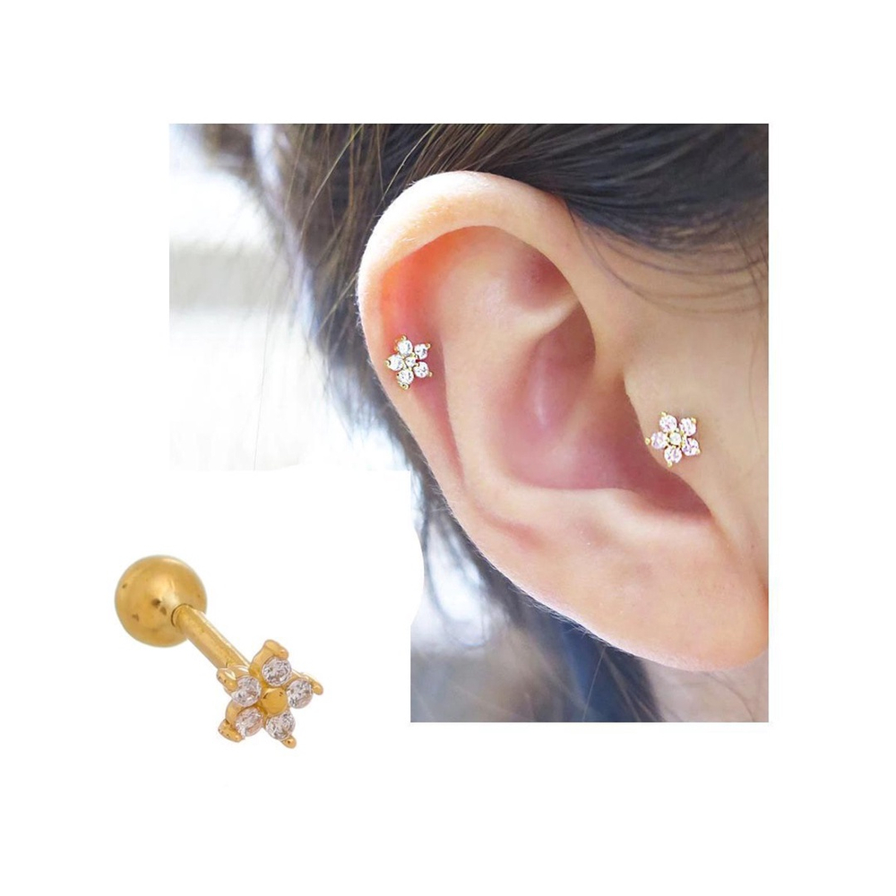 Piercing Orelha Cluster Mini Zircônias Fl Ouro Amarelo