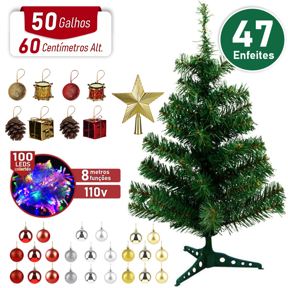 Kit Arvore De Natal 60cm Decorada 46 Enfeites Pisca 110v Em Promo o kit-arvore-de-natal-60cm-decorada-46-enfeites-pisca-110v-em-promo-o