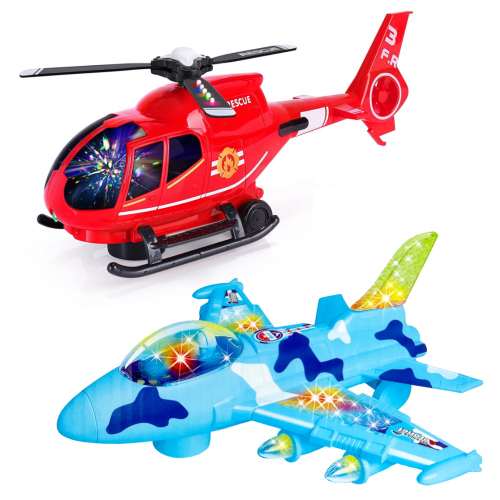 Kit Brinquedo Infantil com Avião e Helicóptero Eletrônicos Bate e