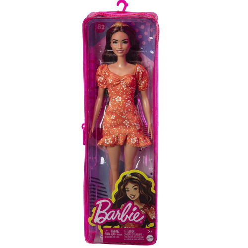 Boneca Barbie Fashionista Morena Vestido Laranja 182 FBR37 Mattel