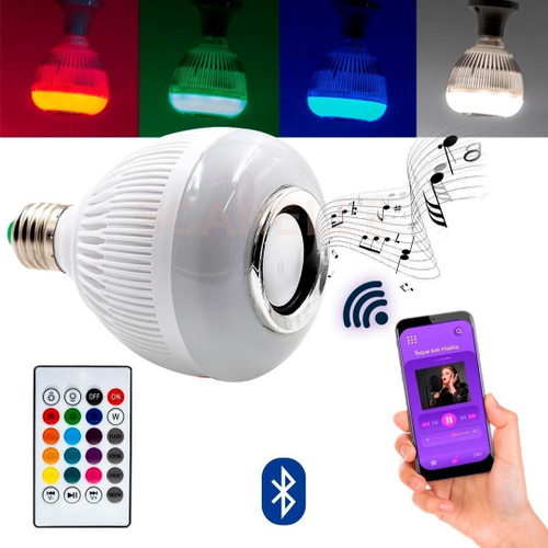 Lâmpada Bluetooth Led RGB + Som + Controle Remoto