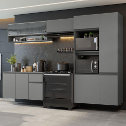 Armário de Cozinha Completa Suspenso 300cm Cinza Nice Madesa 07 é boa?