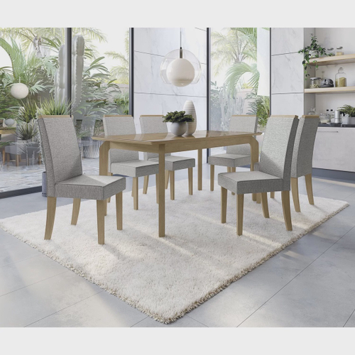 Conjunto de Mesa de Jantar com 6 Cadeiras Estofadas Maia I Veludo Off White  e Creme na Americanas Empresas