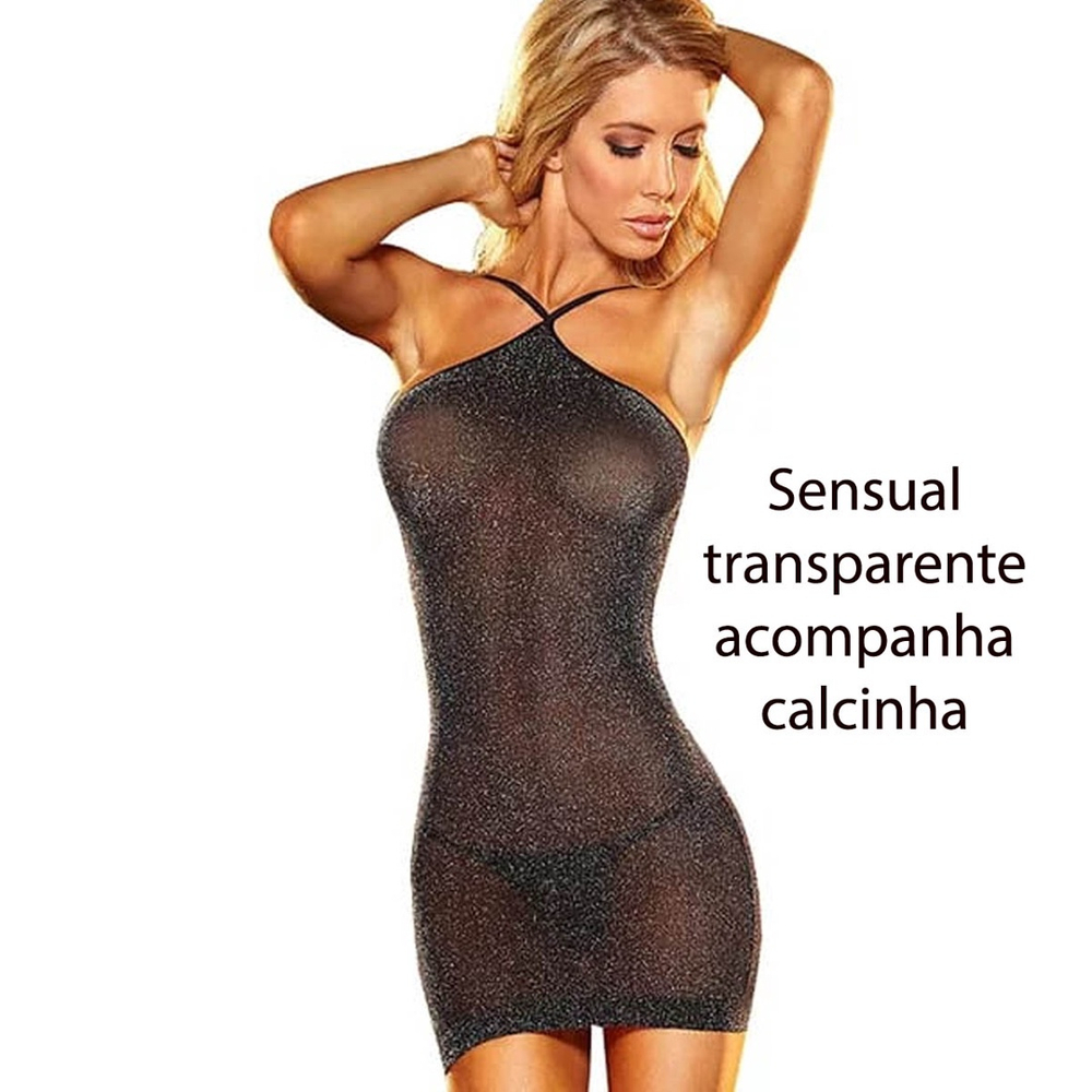 Vestido Transparente Brilho Com Calcinha em Promoção na Americanas