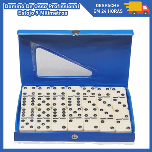 Jogo De Dominó - Estojo Azul Com 28 Peças - Dominoes - Brinquedos