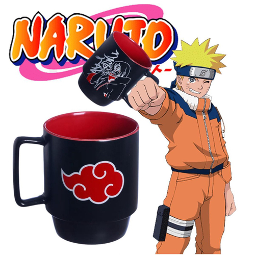 CANECA PORCELANA AKATSUKI NUVEM NARUTO SHIPPUDEN PRETA E VERMELHO 330M