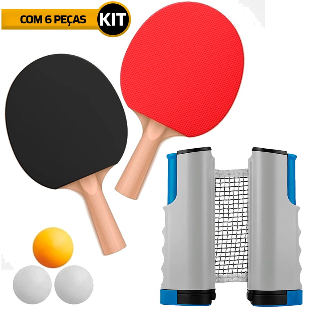 KIT RAQUETE TENIS DE MESA PING PONG COM 3 BOLAS REDE E SUPORTE CONJUNTO  COMPLETO INFANTIL E ADULTO