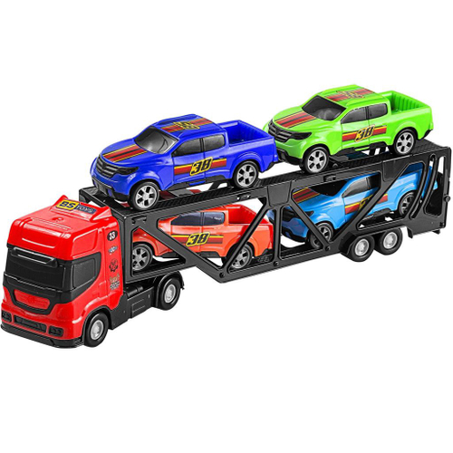 Carreta Cegonha Brinquedo Infantil Com Carros e Cone Silmar