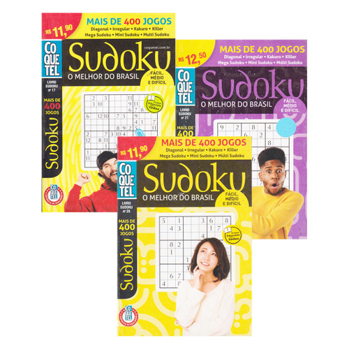 Kit 3 Revistas Coquetel Sudoku com Brinde