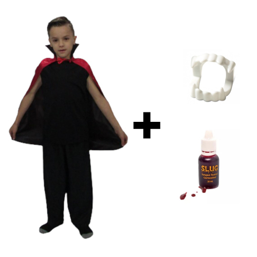 Fantasia Drácula Vampiro Halloween Infantil Barato + Capa