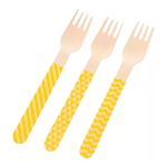 Garfo Madeira Decorado Amarelo c/10 - Silver Plastic